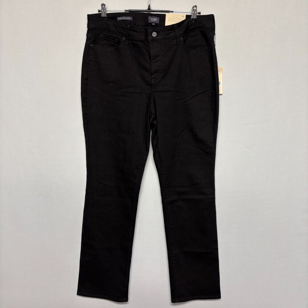 NWT NYDJ Women Marilyn Straight Jeans Size 14 Black Denim D134 -3
